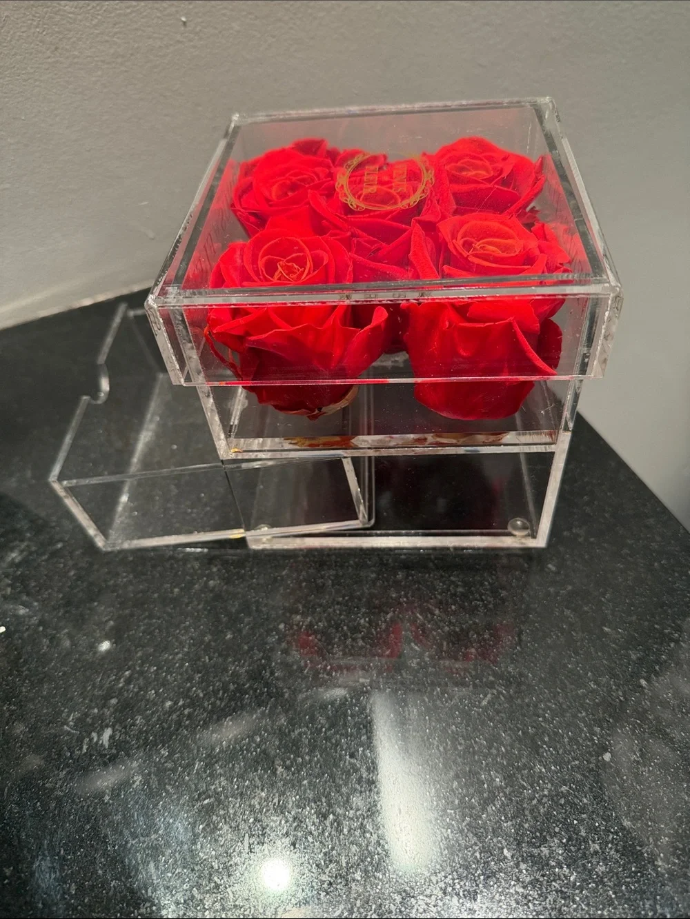 Red Eternity Roses in Clear Acrylic Box